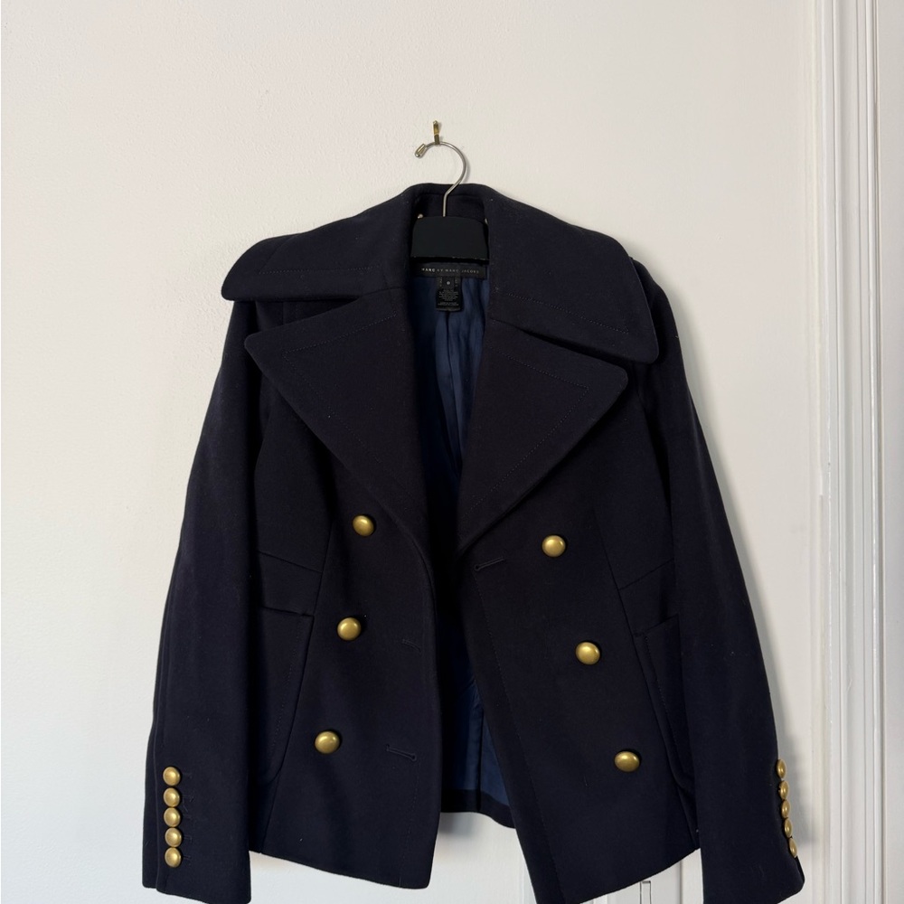 Marc by Marc Jacobs Navy Double-Breasted Peacoat with Brass Buttons
